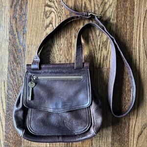 VTG Fossil Small Crossbody Purse Brown Genuine Pebbled Leather 75082 Key READ